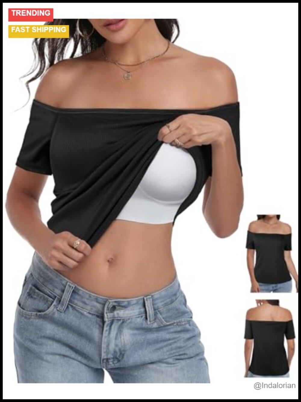 Seamless Built in Bra Off Shoulder Ribbed Short Sleeve Top